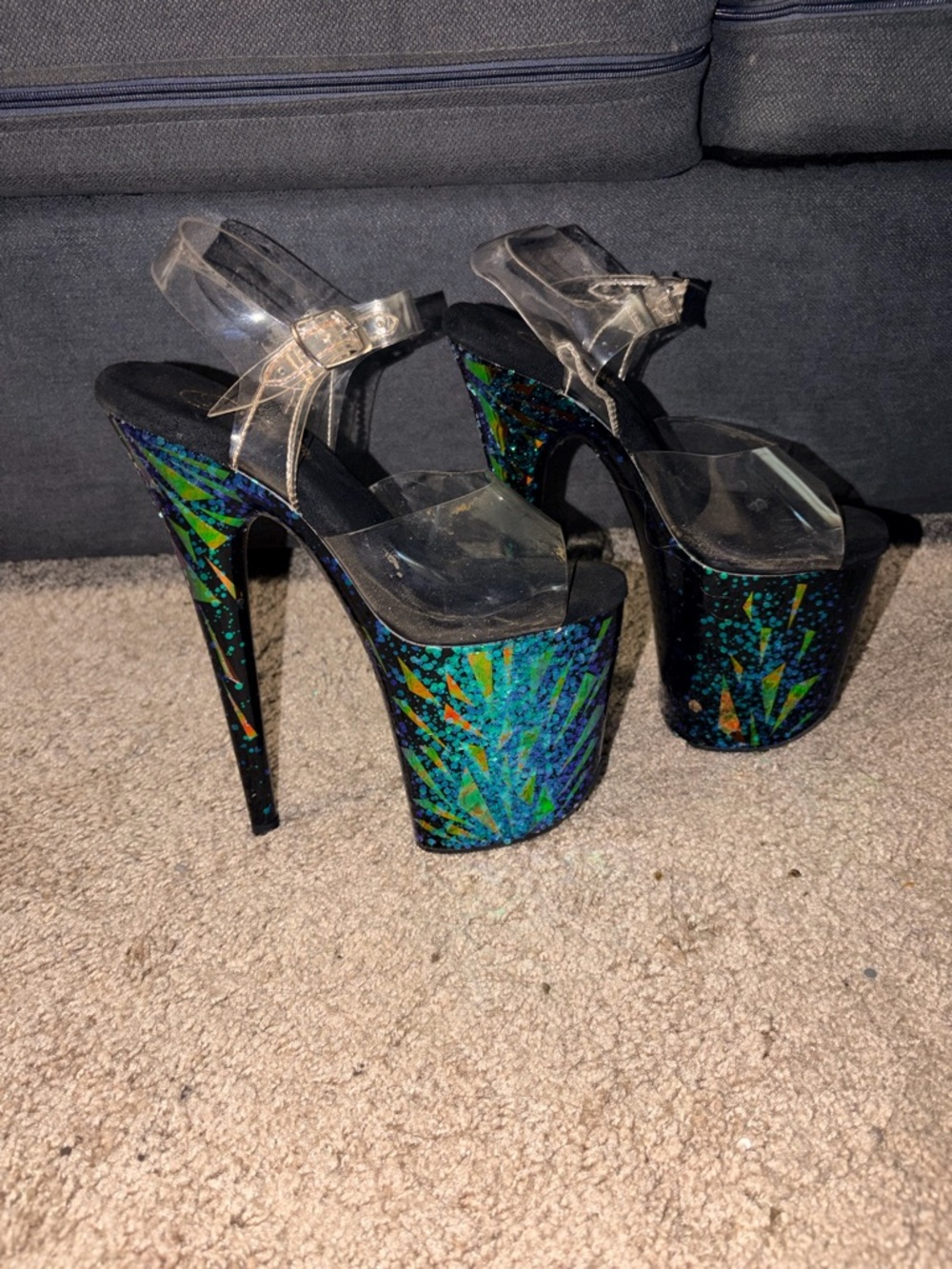 Pleaser Clear Strap Multi-Color Glitter Platform Stiletto Heels - Picture 3 of 3